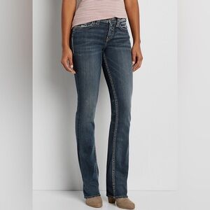 Silver Suki High Slim Boot Dark Wash Size 28x33 embroidered and studs